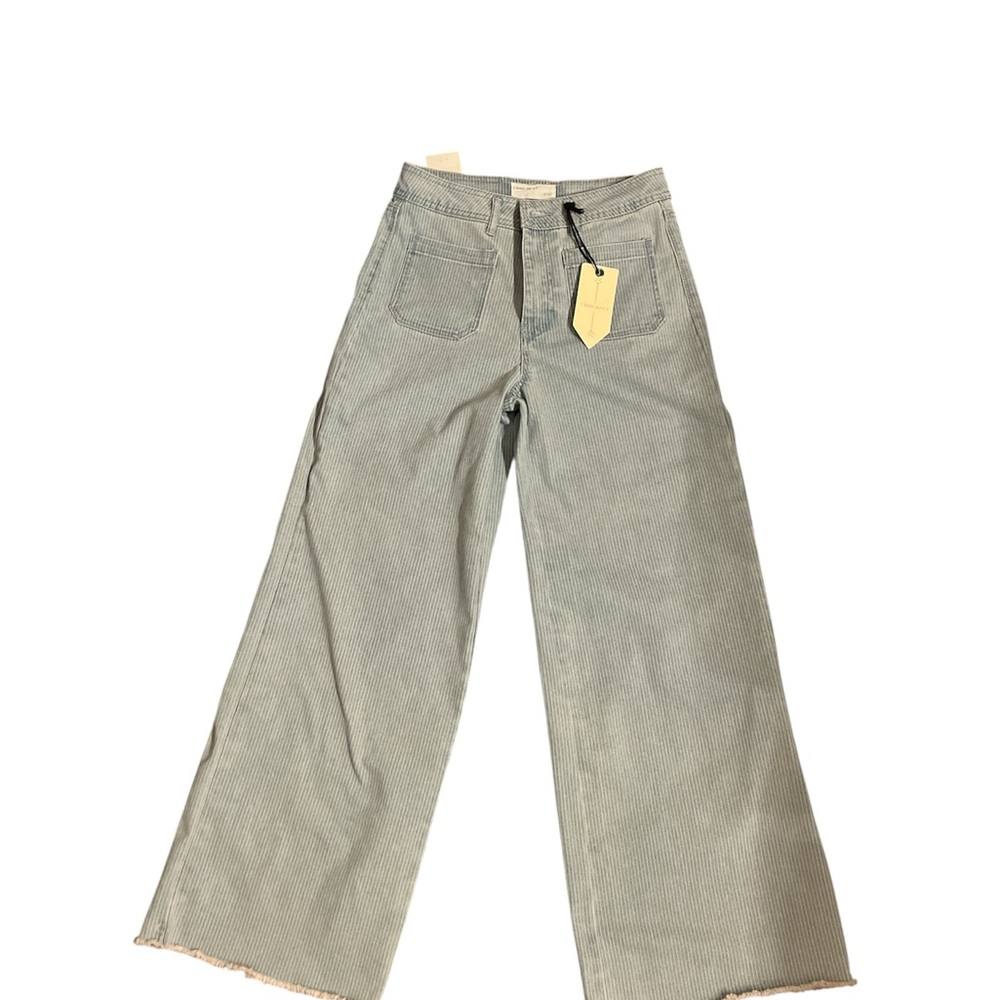 Banjara Denim Striped Wide Leg Jeans with distressed hem for Women - Picture 4 of 7